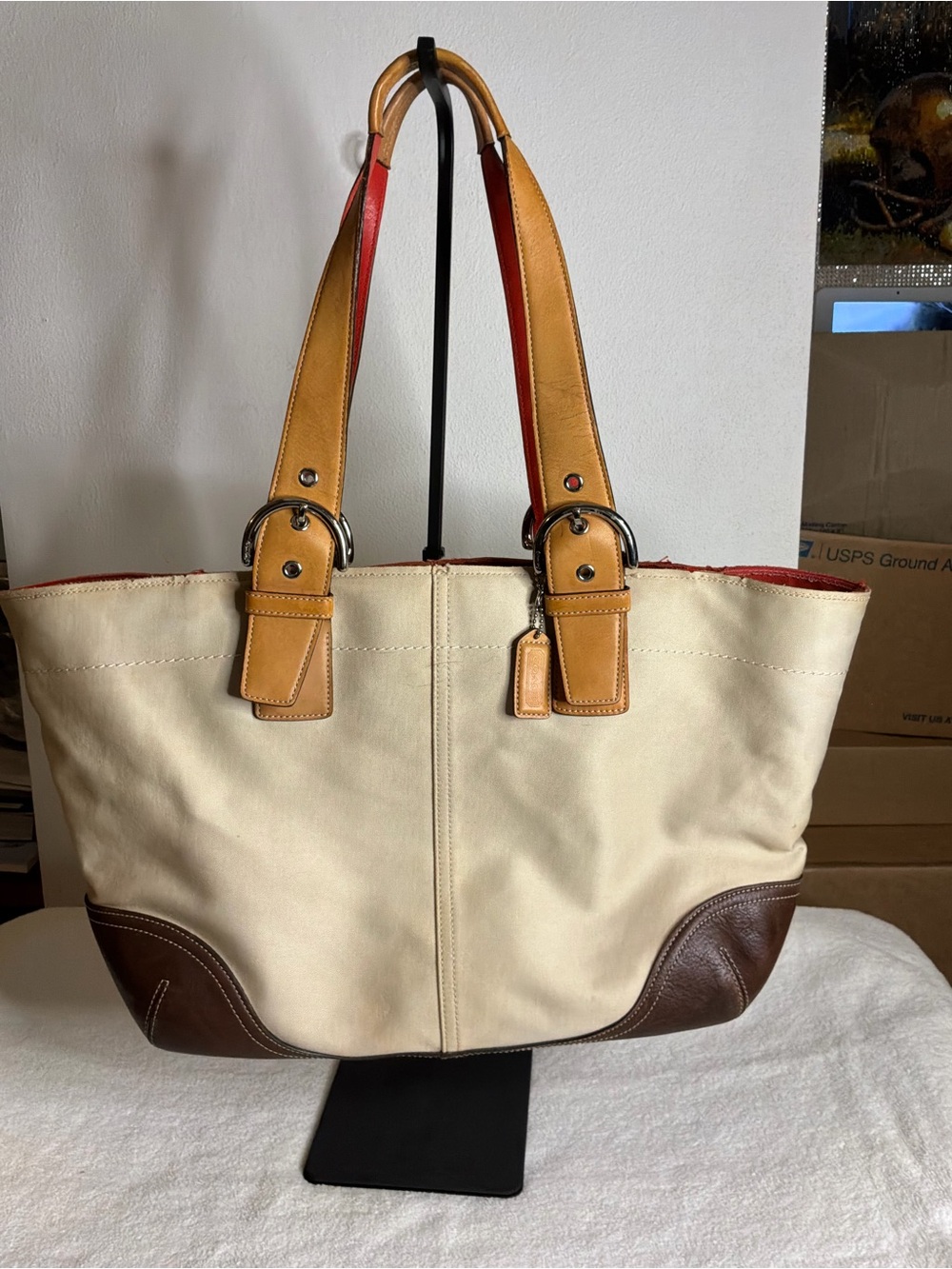 Vintage Y2K Coach Orange Leather Creed Patch Interior - Picture 1 of 7
